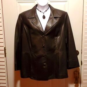 Dana Buchman Genuine Leather 4-Button Brown Jacket